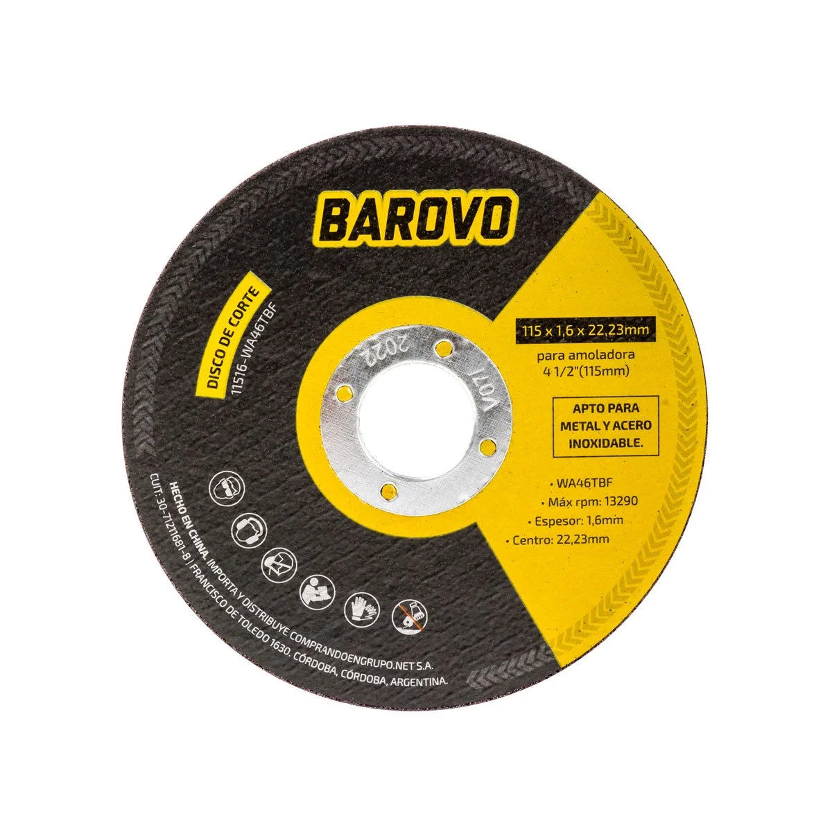 Disco de corte 4 1/2" espesor 1 mm BAROVO 11510-WA60TBF (x1)