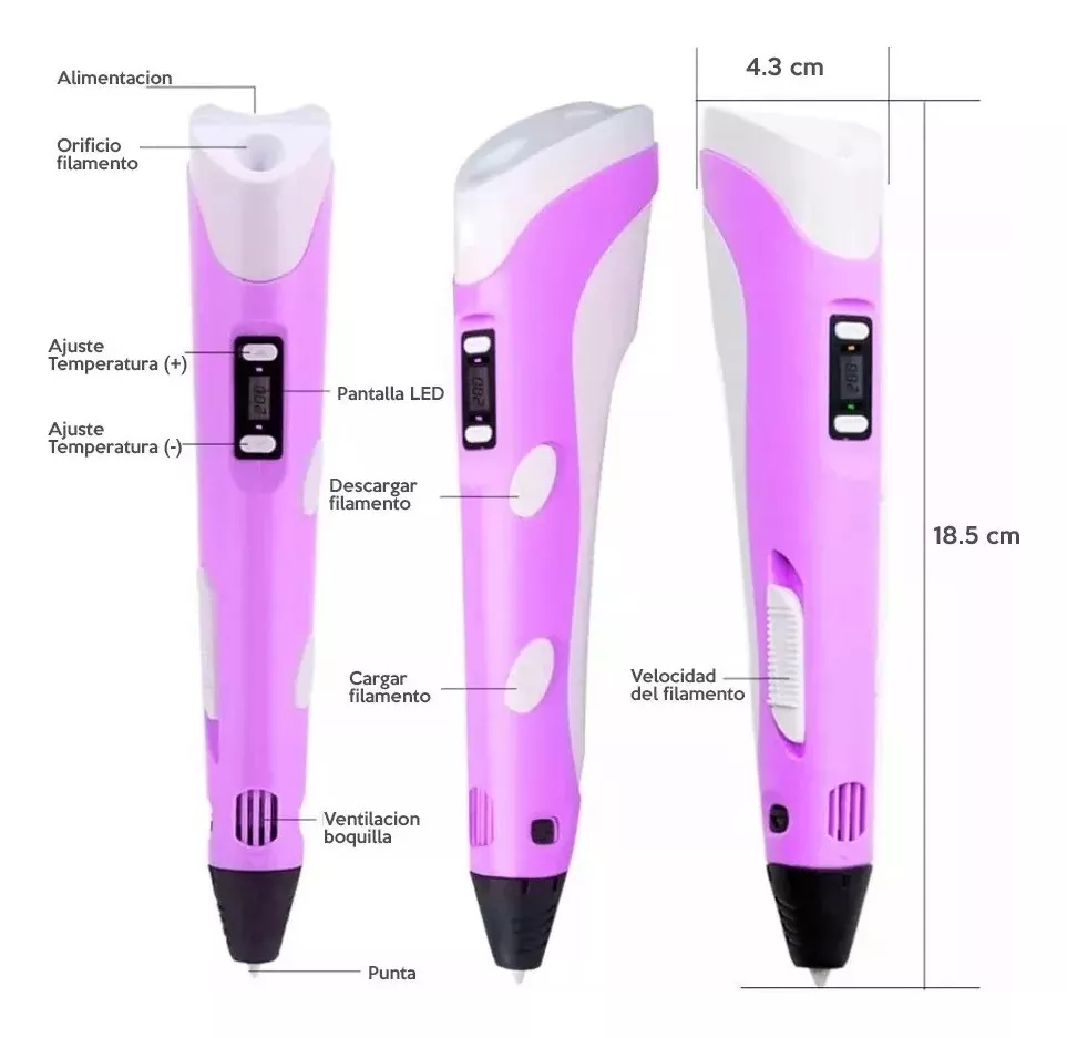 Lápiz 3d LCD color celeste + Base + Cable USB + Filamentos PLA 3D 3DPEN-2 (SIN GARANTIA)