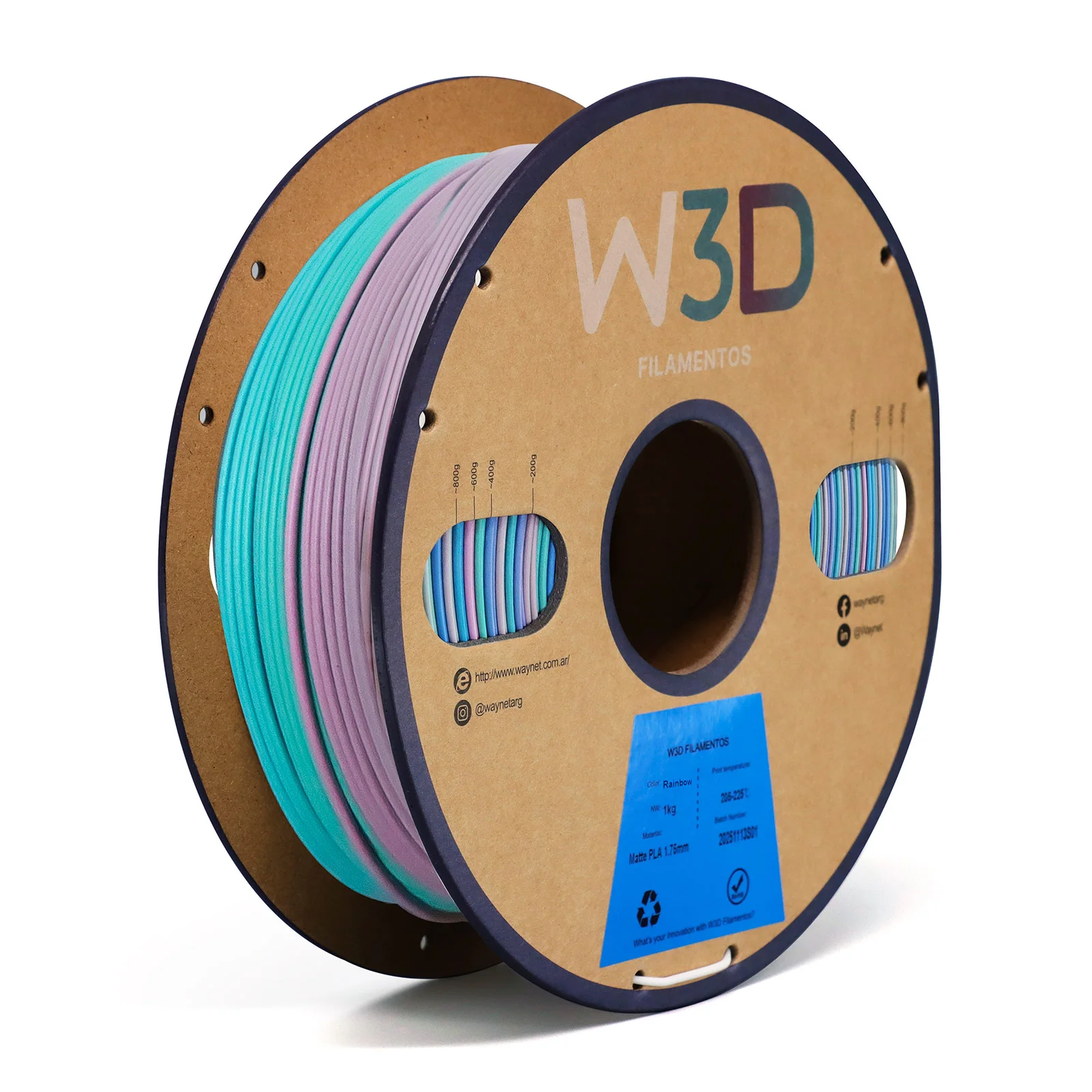 MATTE ARCOIRIS MACARON (Matte Macaron Rainbow) PLA W3D FILAMENTO 3D 1.75MM 1KG 0104011