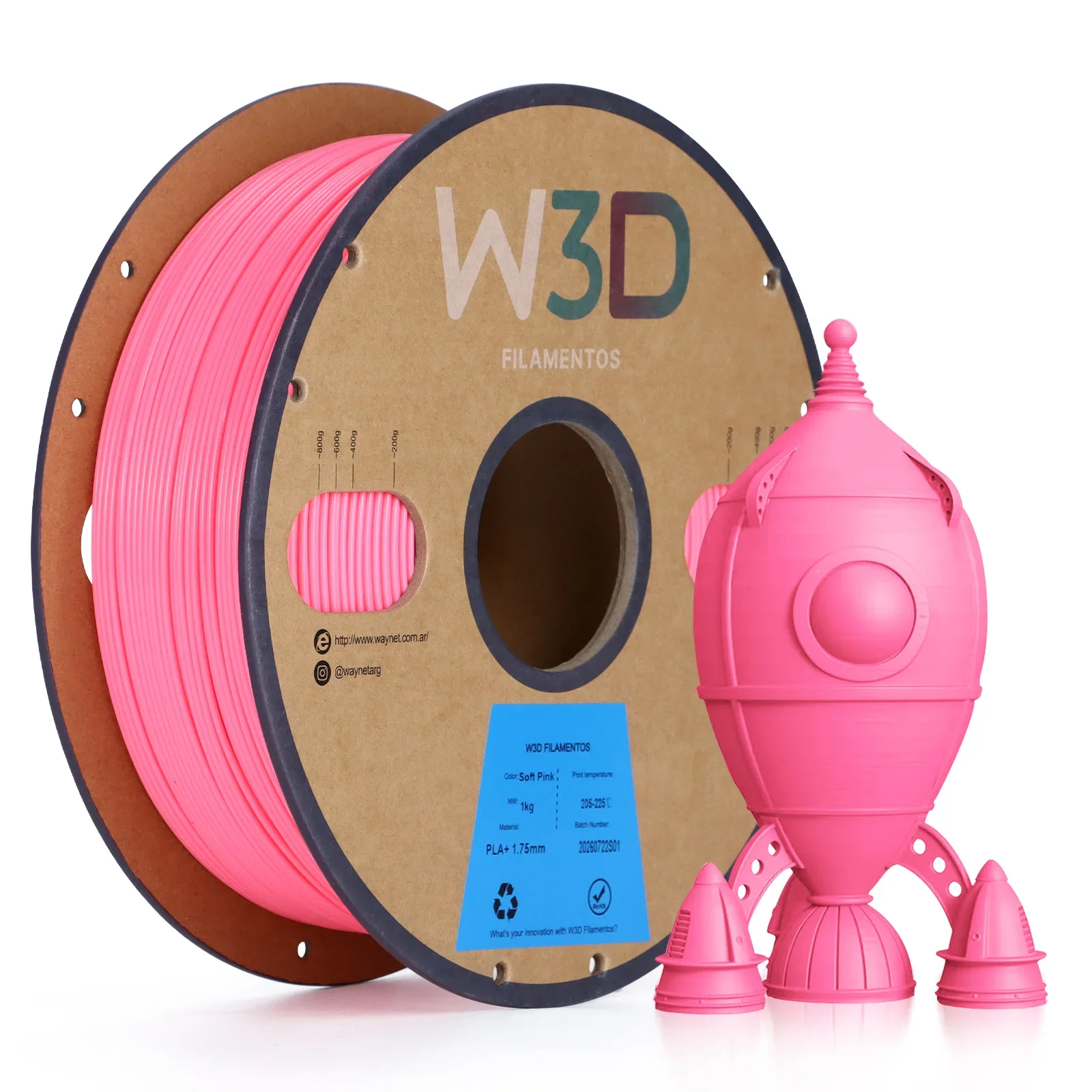 ROSA SUAVE (Soft Pink) PLA W3D FILAMENTO 3D 1.75MM 1KG 0101017