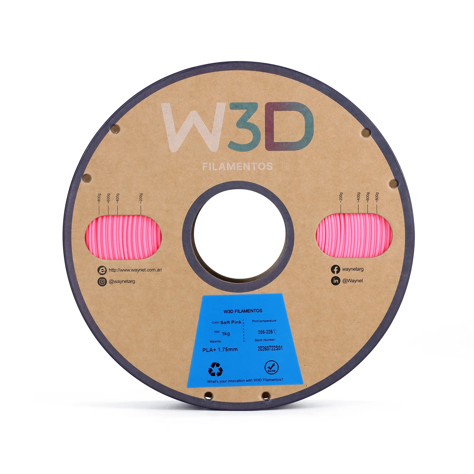 ROSA SUAVE (Soft Pink) PLA W3D FILAMENTO 3D 1.75MM 1KG 0101017