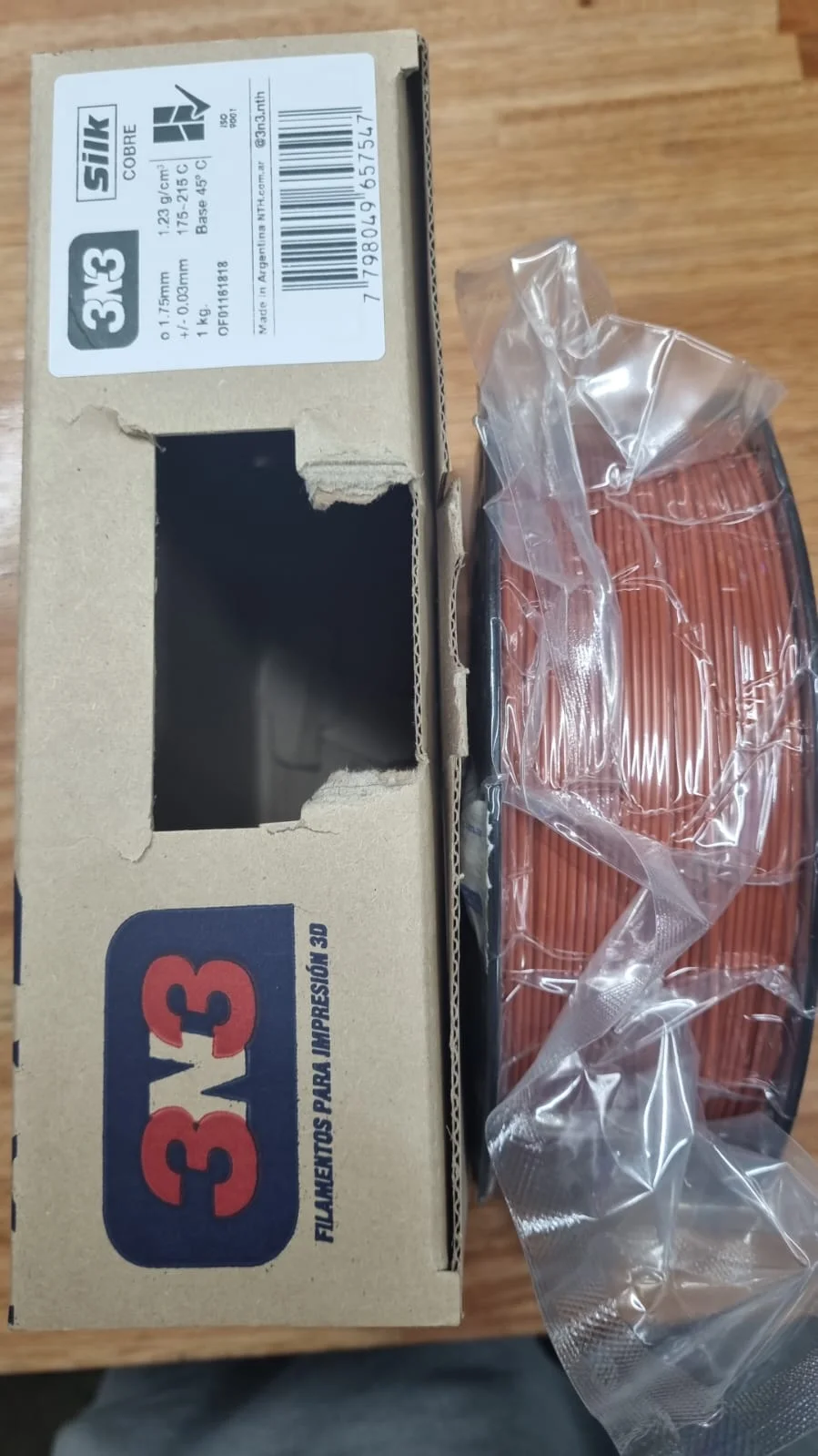 COBRE SILK PLA 3N3 FILAMENTO 3D 1.75MM 1KG