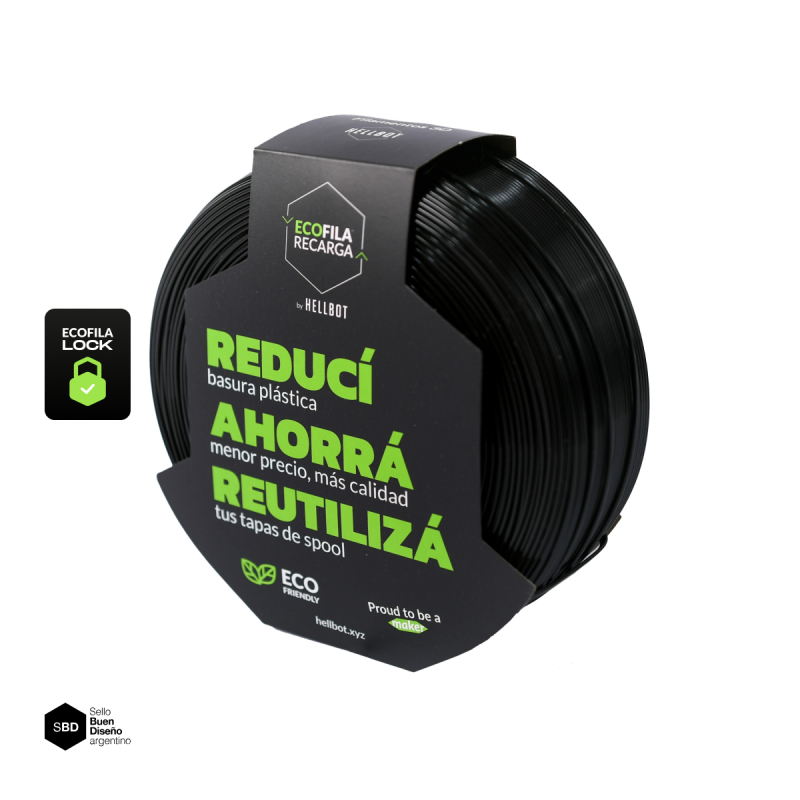 NEGRO SIN CARRETEL Filamento Hellbot PLA HELLBOT Filamento 3D 1,75mm x 1KG ECOFILA 3610