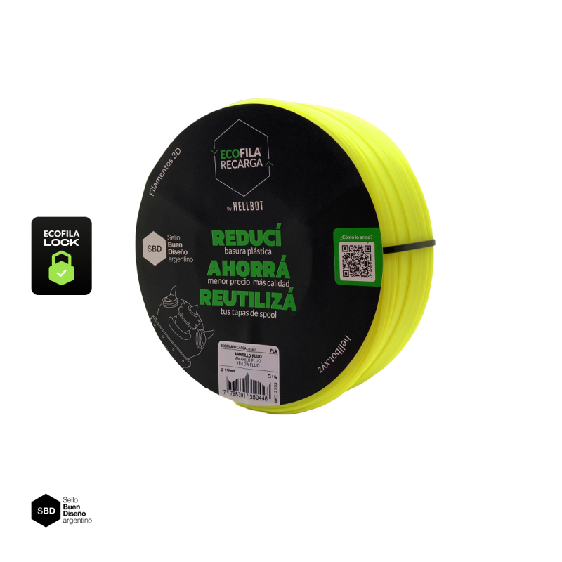 AMARILLO FLUO SIN CARRETEL Filamento Hellbot PLA HELLBOT Filamento 3D 1,75mm x 1KG ECOFILA 3610