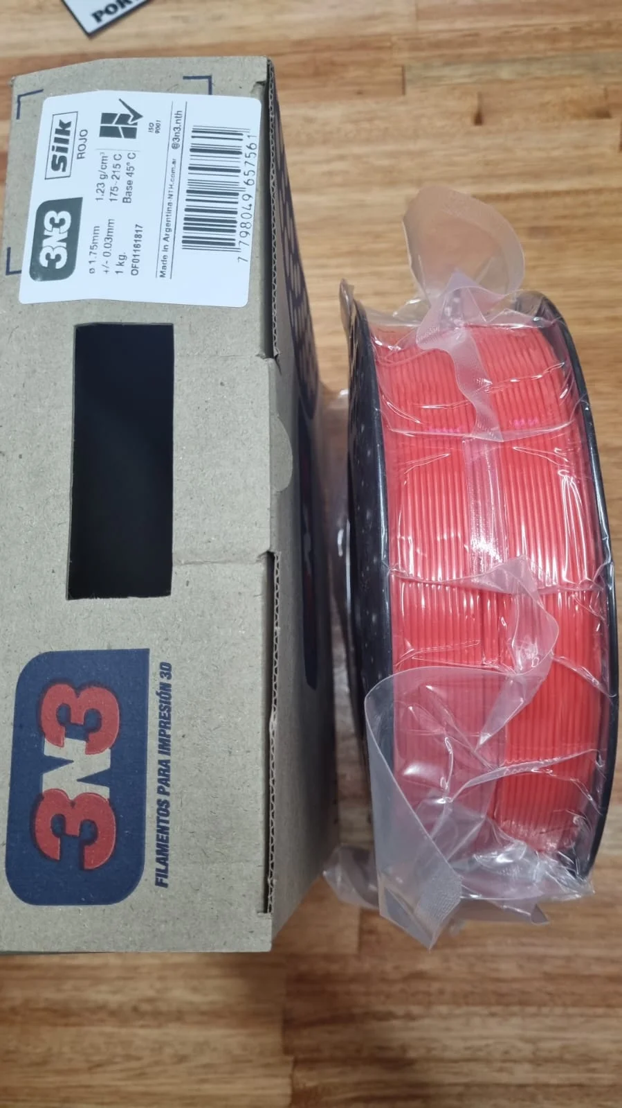 ROJO SILK PLA 3N3 FILAMENTO 3D 1.75MM 1KG
