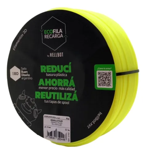 Amarillo Fluo SIN CARRETEL PLA Filamento 3D Hellbot 1Kg 1.75mm