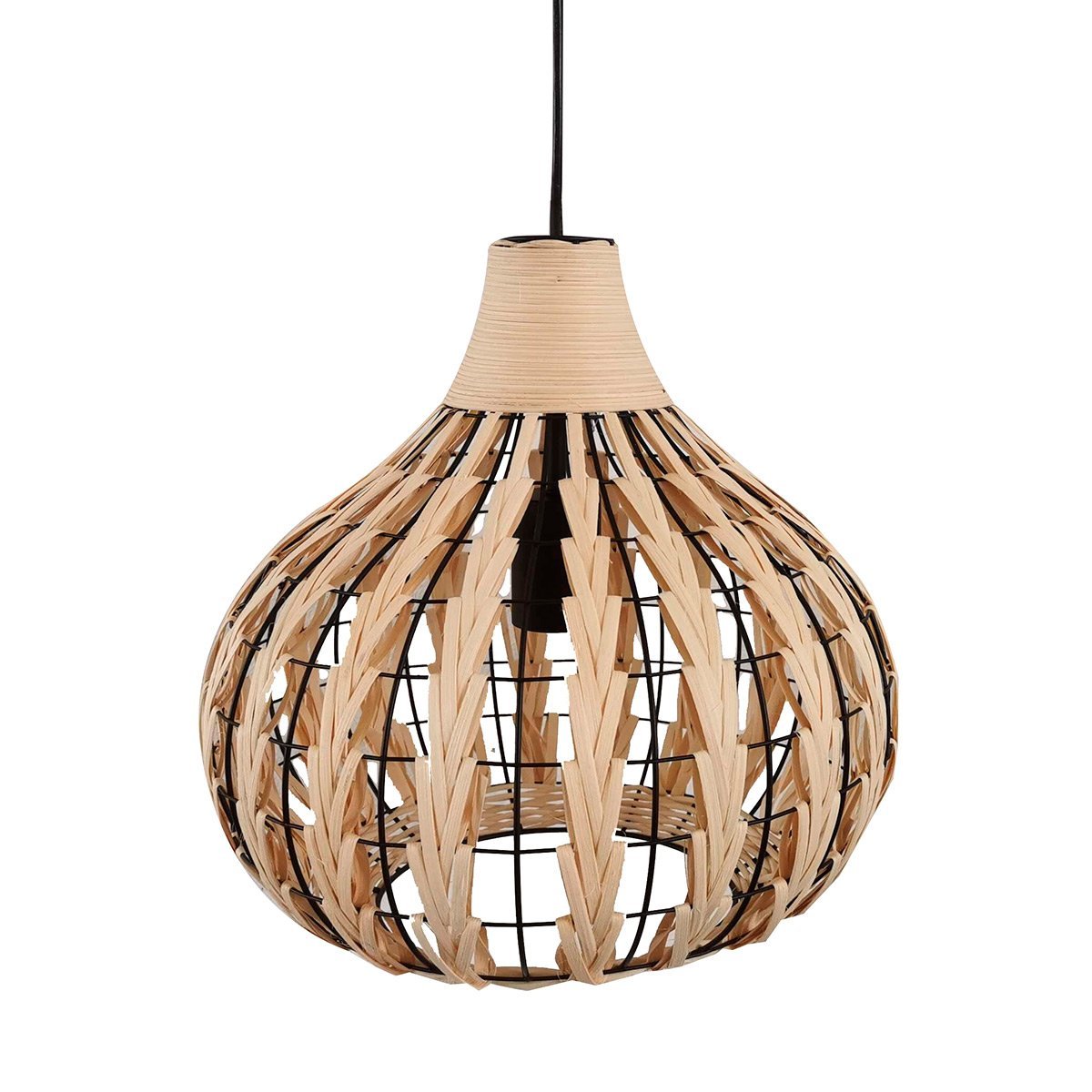 Luminaria lampara colgante de ratán y hierro negro ø 34 x 32 cm