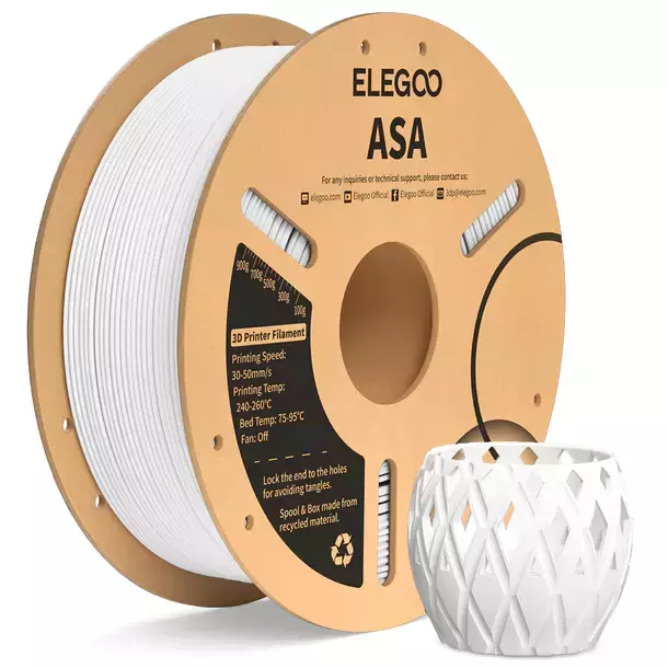 BLANCO ASA Elegoo Filamento Diámetro 1,75mm 1kg 50.203.0183