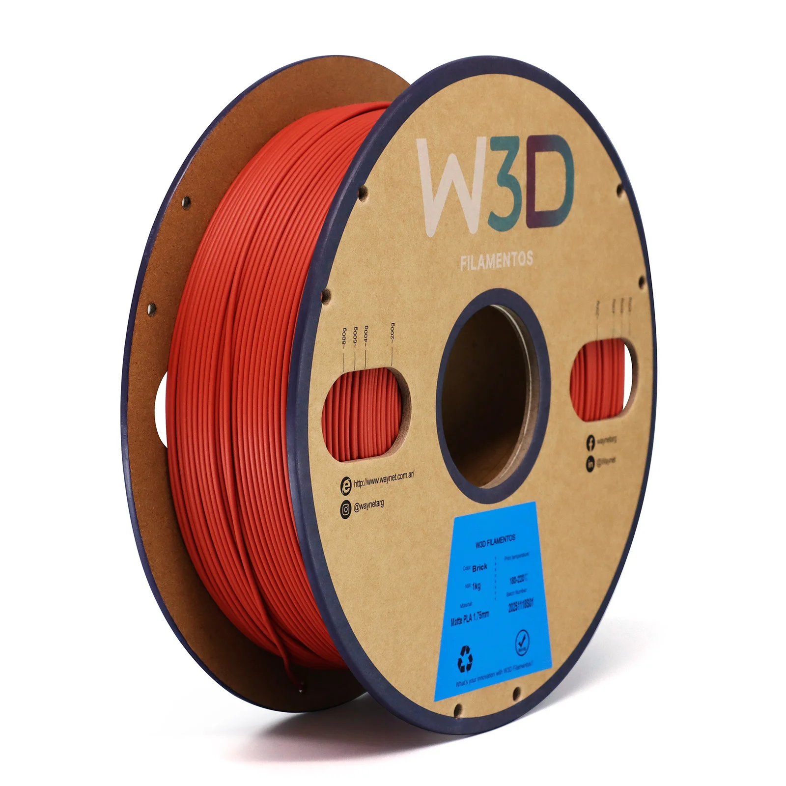 MATTE LADRILLO (Brick) PLA W3D FILAMENTO 3D 1.75MM 1KG