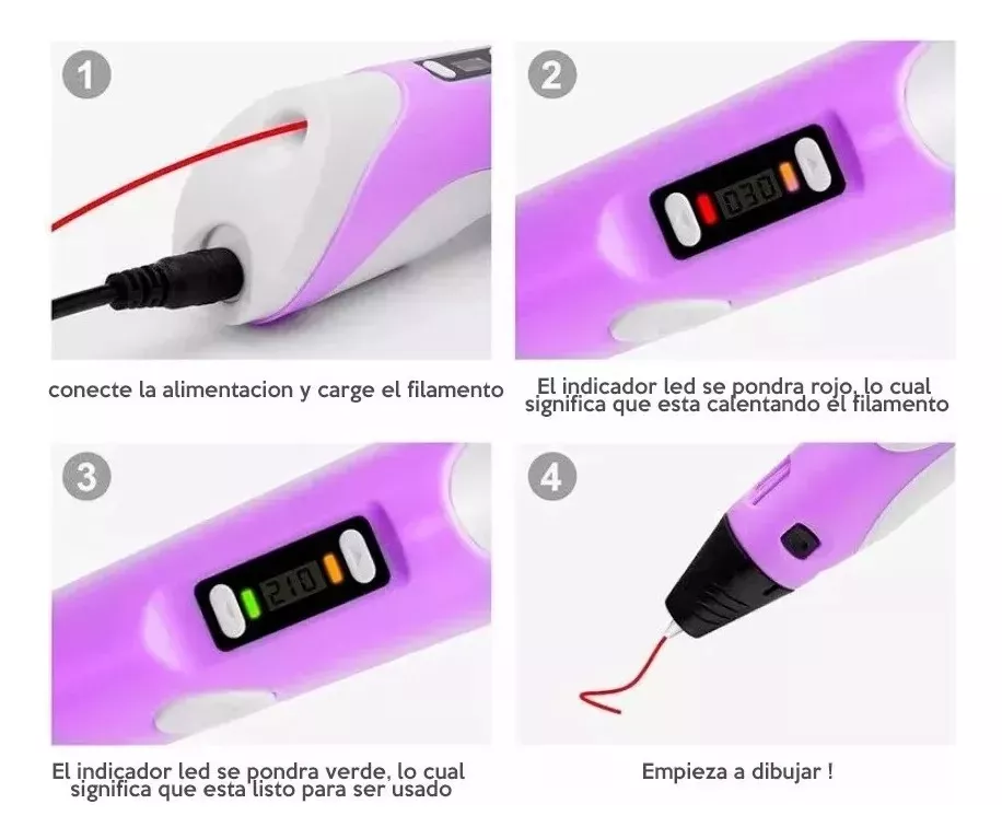 Lápiz 3d LCD color celeste + Base + Cable USB + Filamentos PLA 3D 3DPEN-2 (SIN GARANTIA) - Imagen 4