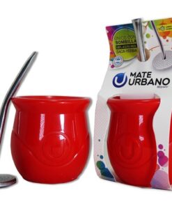 Mate ROJO Plastico Urbano Con Bombilla Saca Yerba