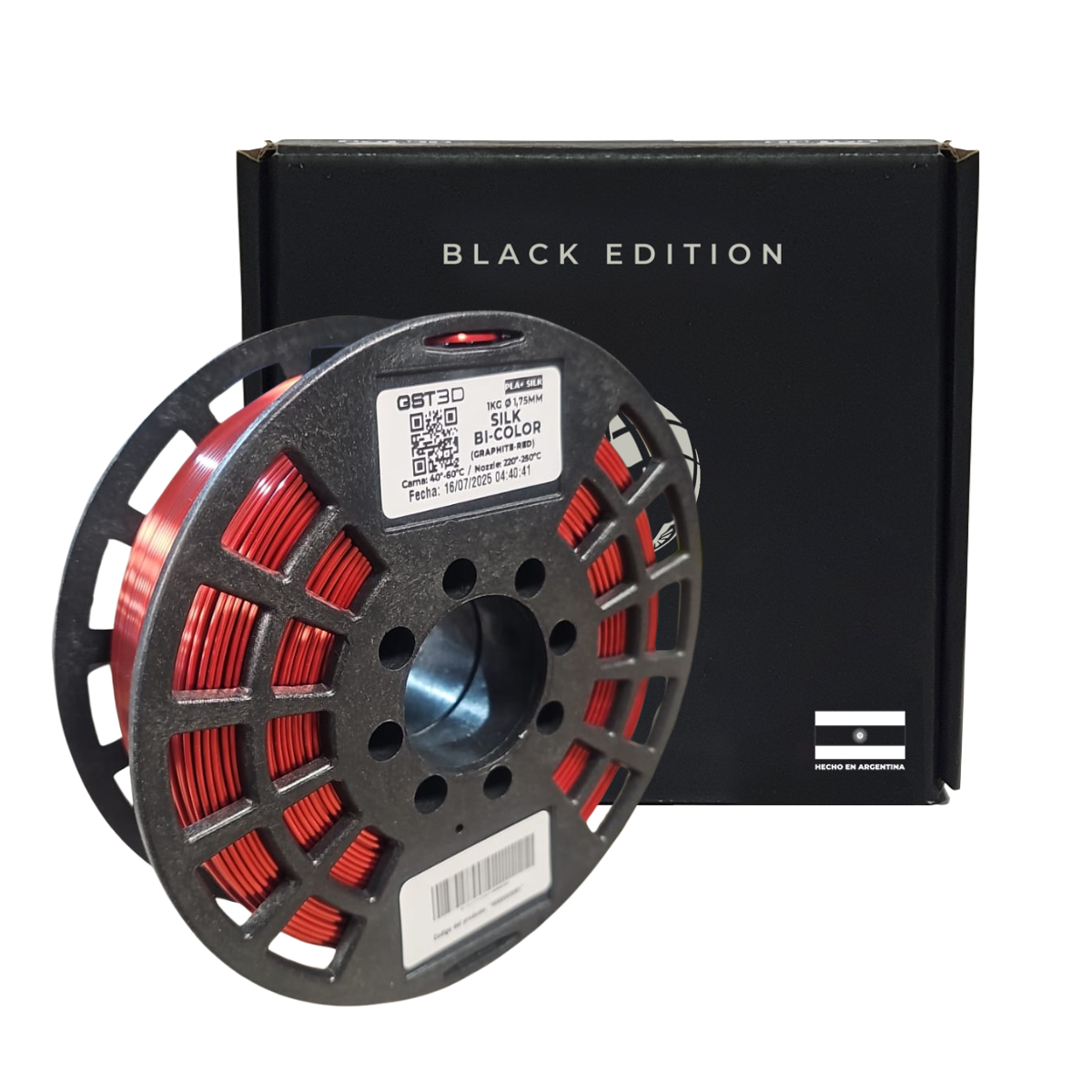 SILK BICOLOR ROJO GRAFITO GRAPHITE RED GST CON CAJA PLA Filamento 3D 1.75 1KG