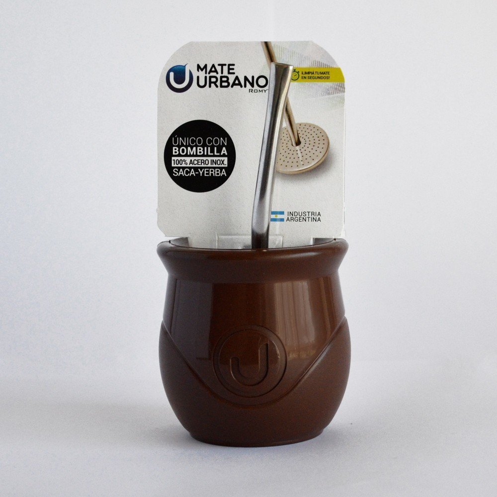 Mate chocolate Plastico Urbano Con Bombilla Saca Yerba